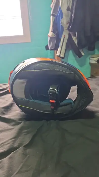 Casco de moto integral azul y naranja con mica ext - miniatura 4