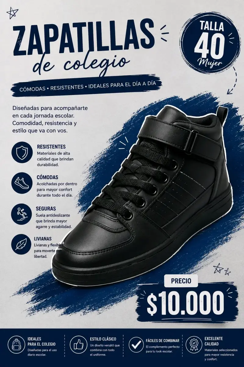 Zapatillas escolares negras talla 40 mujer