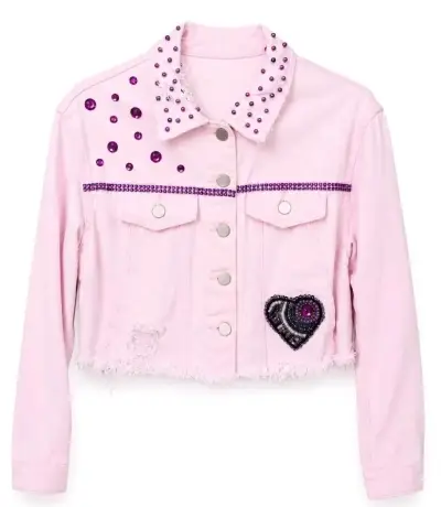 Chaqueta corta rosa con detalles de pedrería - miniatura 3