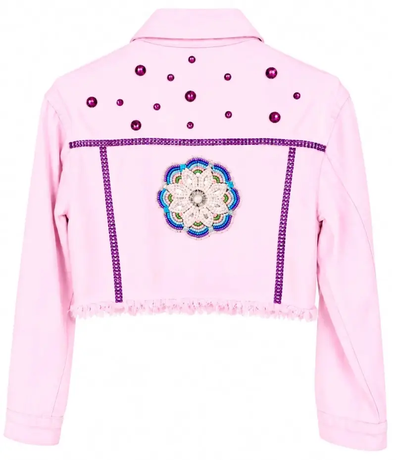 Chaqueta corta rosa con detalles de pedrería - 4