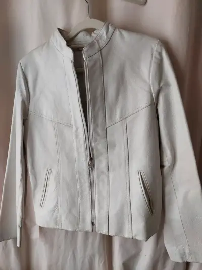 Chaqueta de cuero natural blanca para mujer - miniatura 1