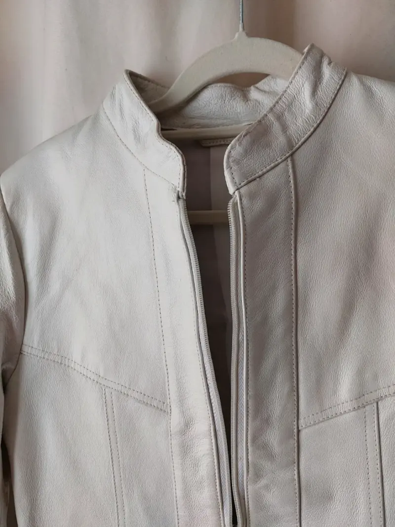 Chaqueta de cuero natural blanca para mujer - 2