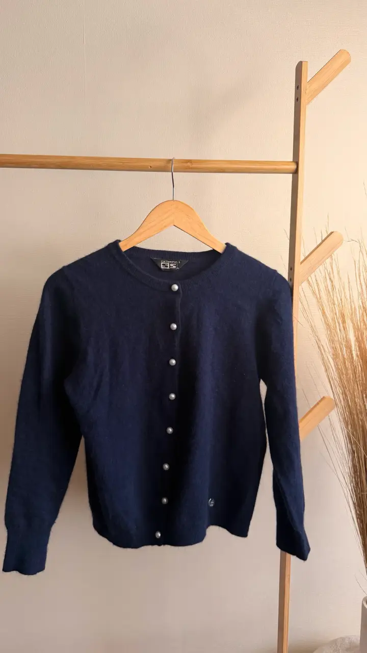 Cardigan azul marino de lana para mujer - 1