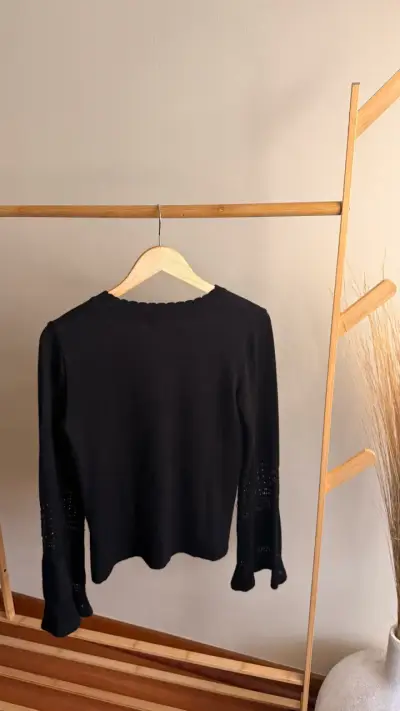 Suéter negro de punto Topshop con detalles calados - miniatura 2
