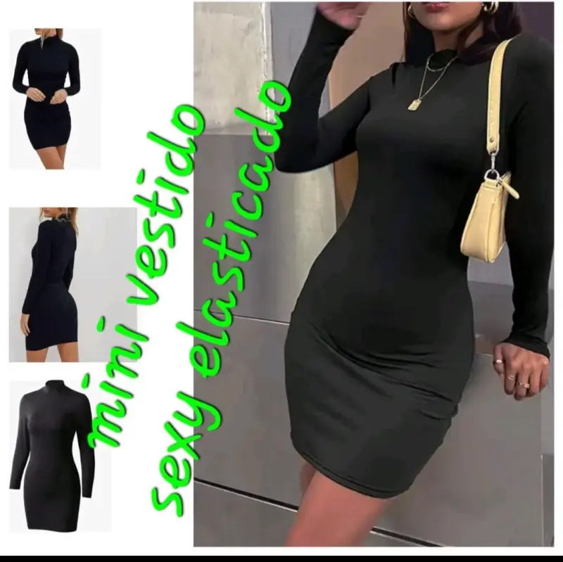 Vestido mini negro elástico para mujer - 1