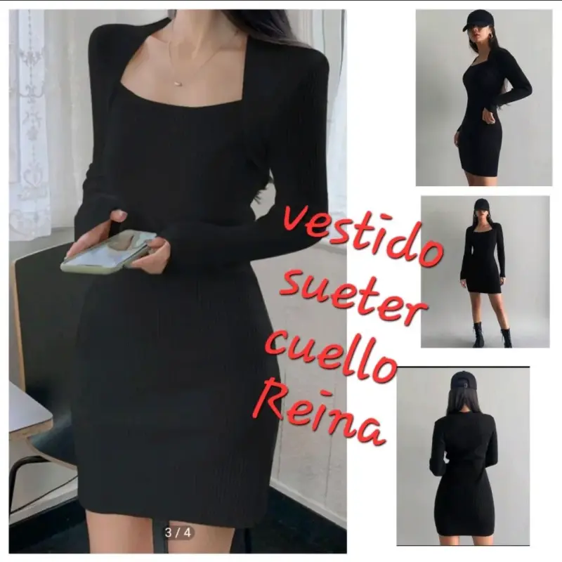 Vestido mini negro elástico para mujer - 2