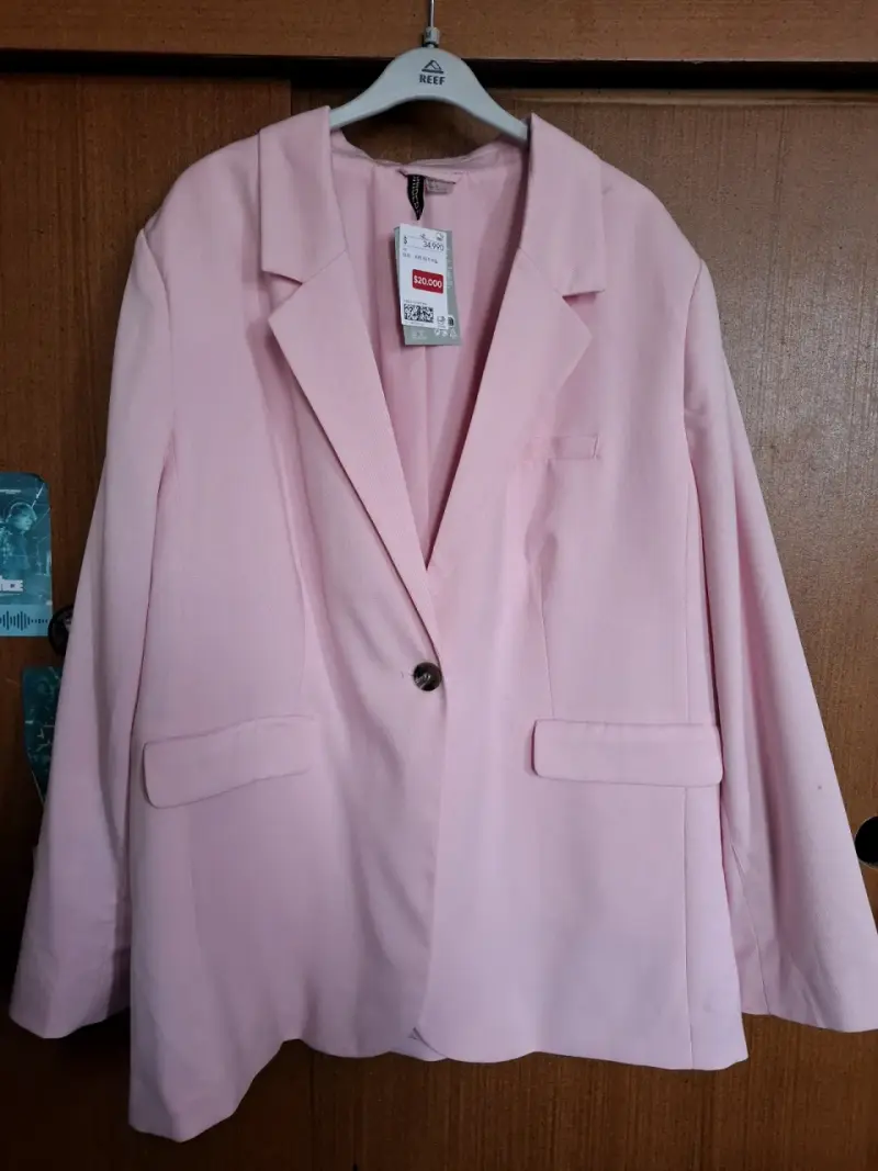 Blazer beige y rosado elegante para mujer talla XL - 5