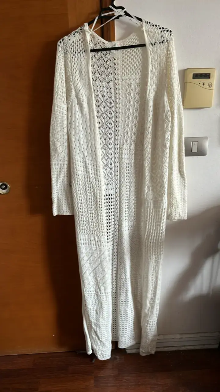 Cardigan largo tejido blanco para mujer