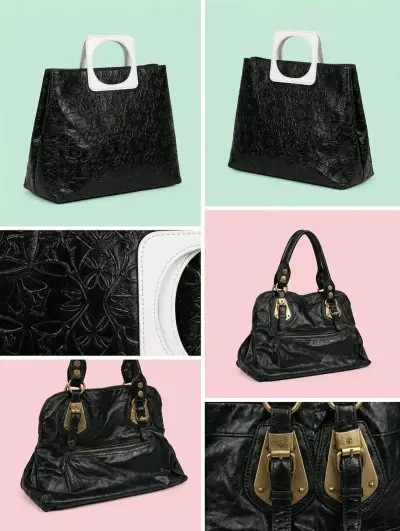 Bolso de mano negro con diseño floral - miniatura 1