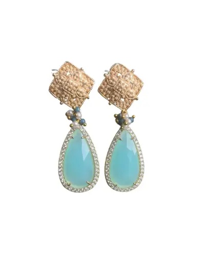 Pendientes de gota azul con detalles dorados - miniatura 1