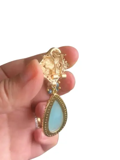 Pendientes de gota azul con detalles dorados - miniatura 3