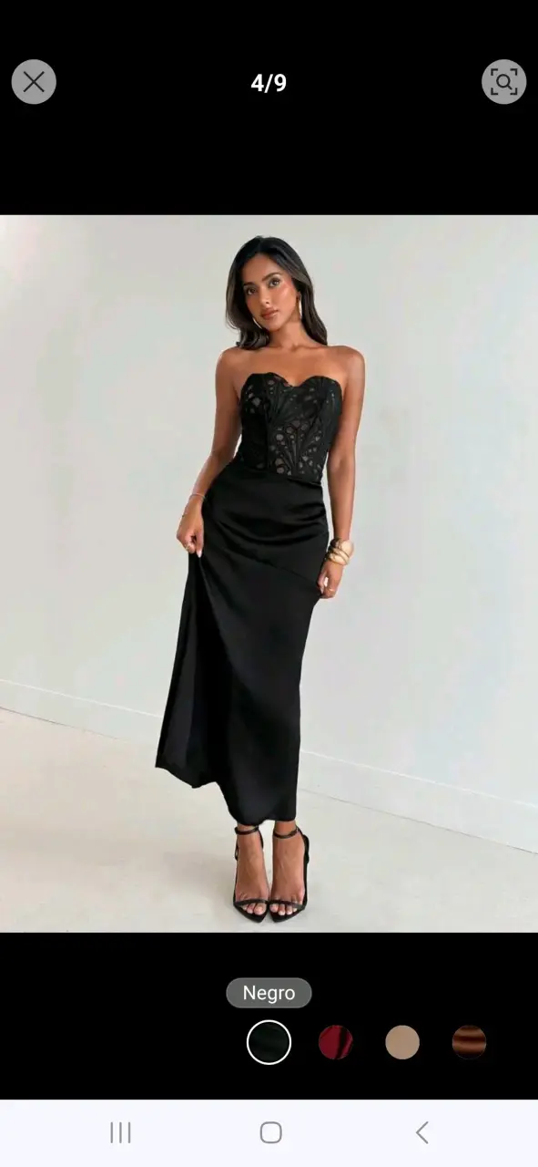 Vestido largo negro con encaje elegante - 2