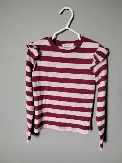 Polera a rayas burdeos con volantes para niña - miniatura 1