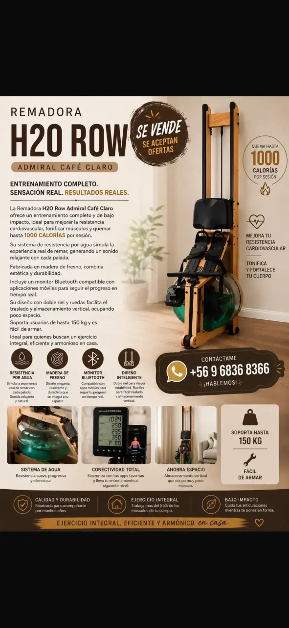 Remadora H2O Row Admiral Café Claro con Bluetooth - 1