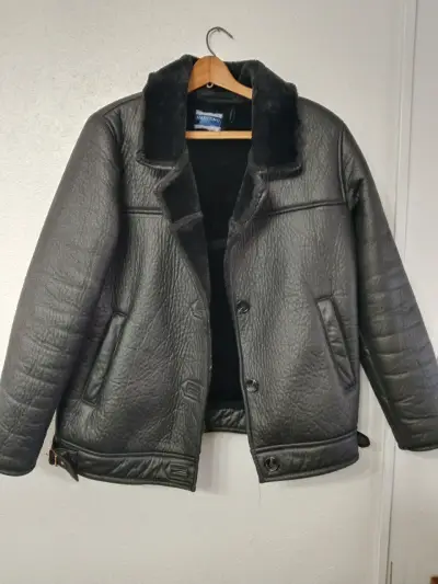 Chaqueta de cuero negra con forro de piel Marítimo - miniatura 1