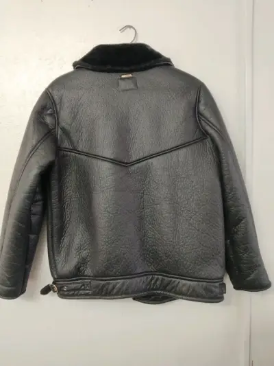 Chaqueta de cuero negra con forro de piel Marítimo - miniatura 2