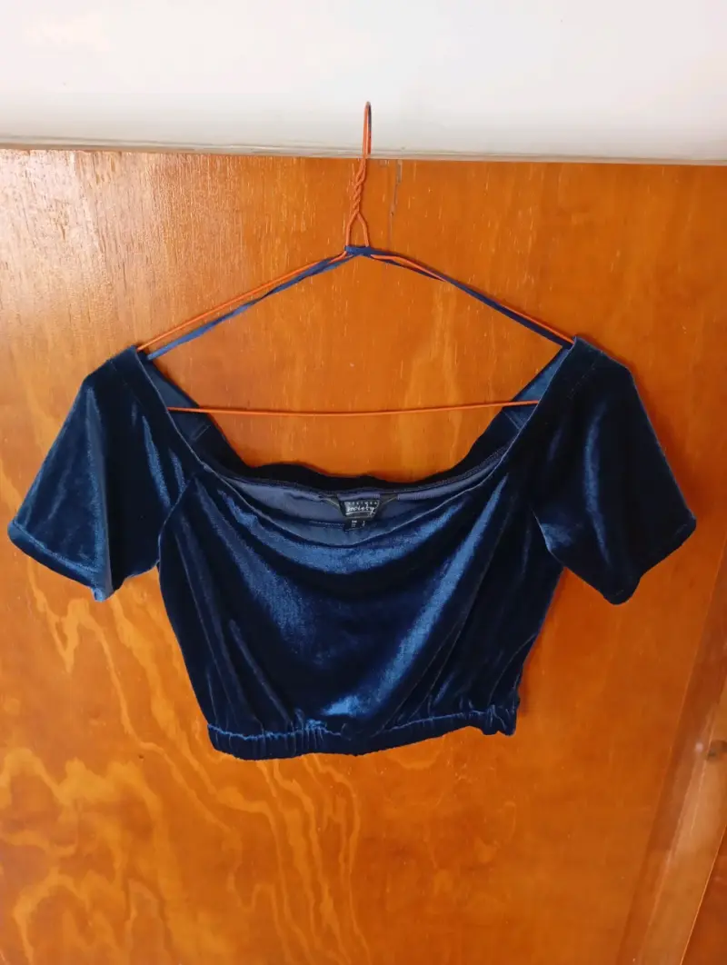 Top de terciopelo azul marino para mujer - 1