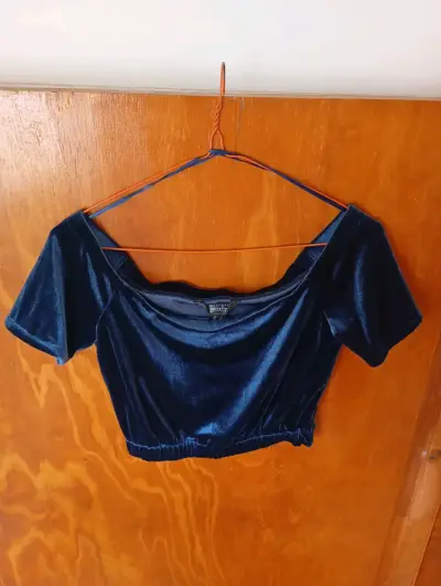 Top de terciopelo azul marino para mujer - miniatura 1