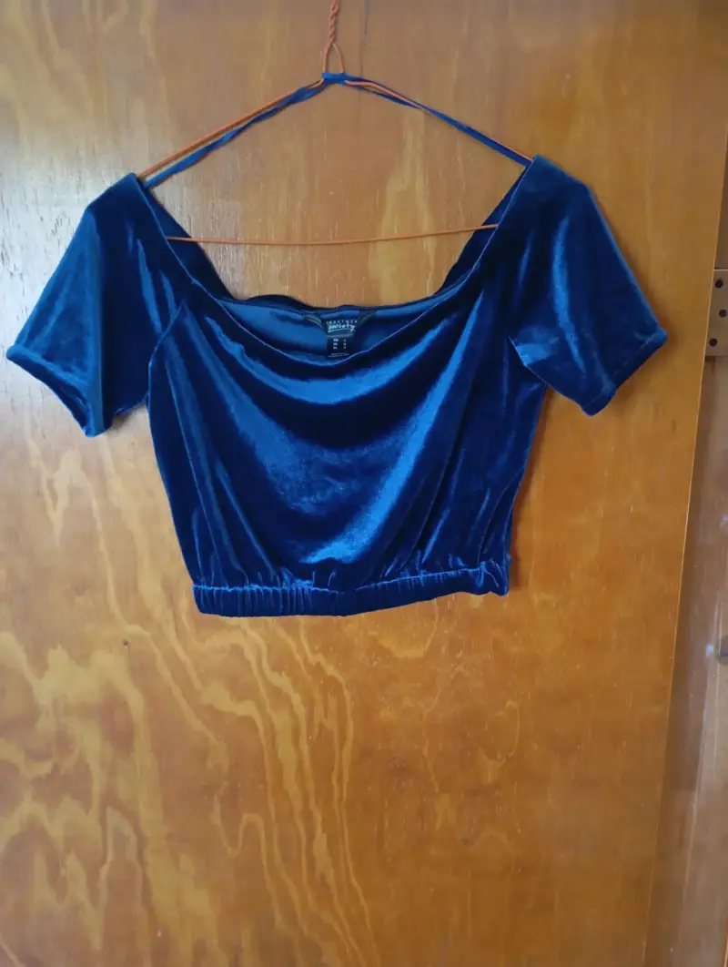 Top de terciopelo azul marino para mujer - 3