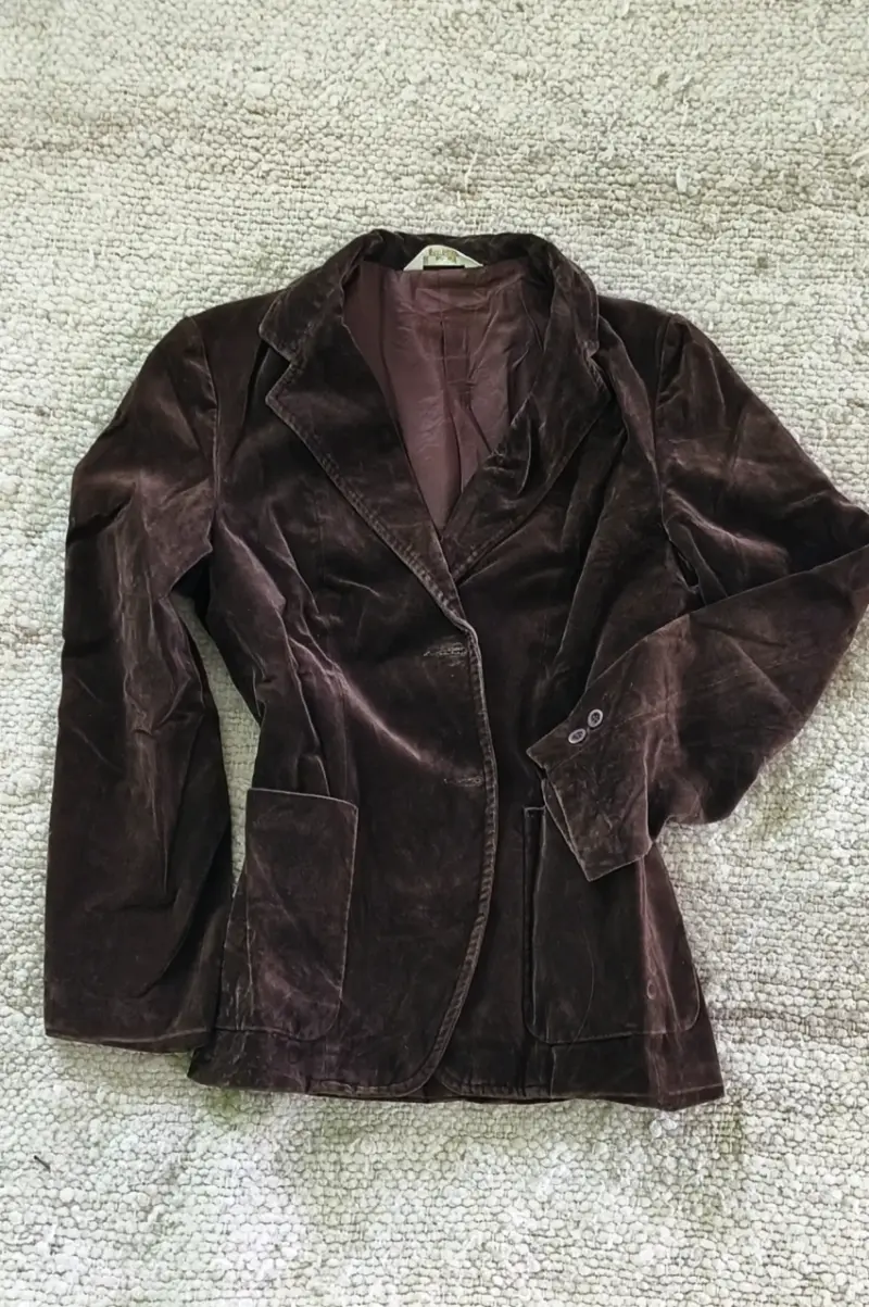 Blazer de terciopelo marrón para mujer - 1
