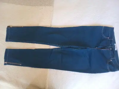 Jeans ajustados azul oscuro con cierres - miniatura 1