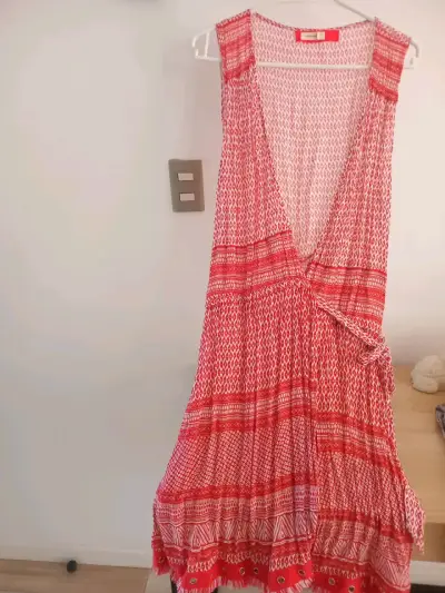 Vestido largo bohemio rojo con estampado - miniatura 1