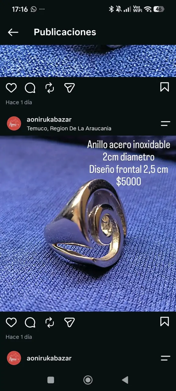 Anillo de acero inoxidable con diseño frontal