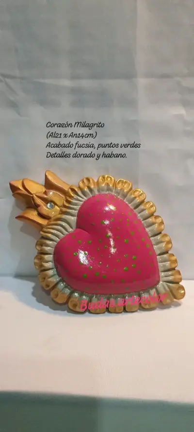 Corazón Milagrito decorativo fucsia y dorado - miniatura 2