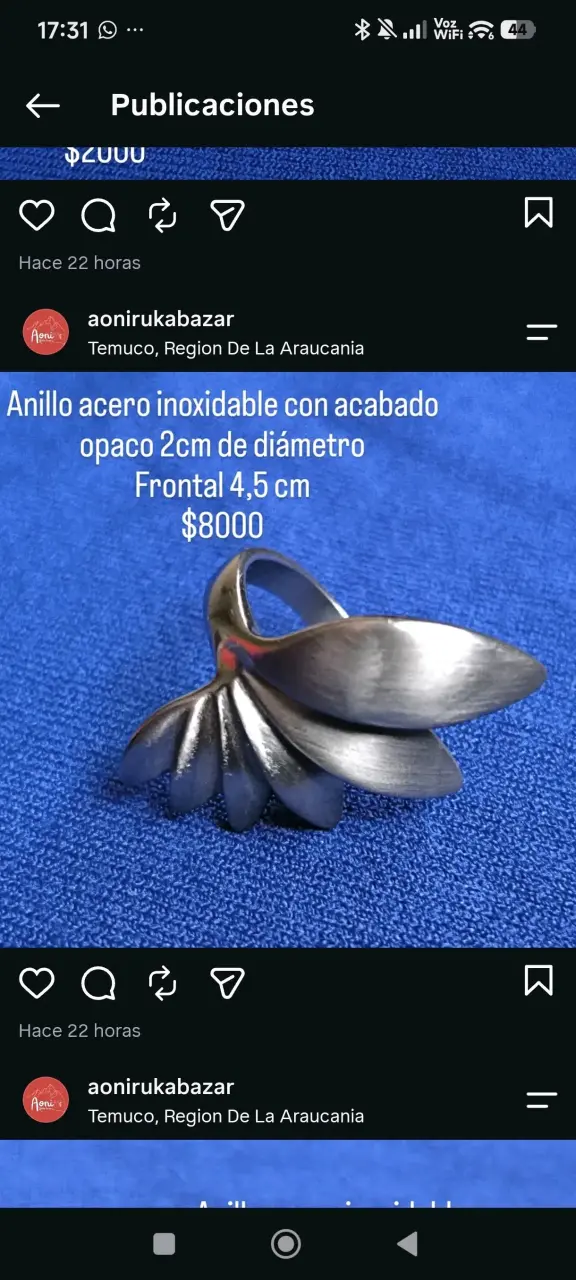 Anillo de acero inoxidable con acabado opaco
