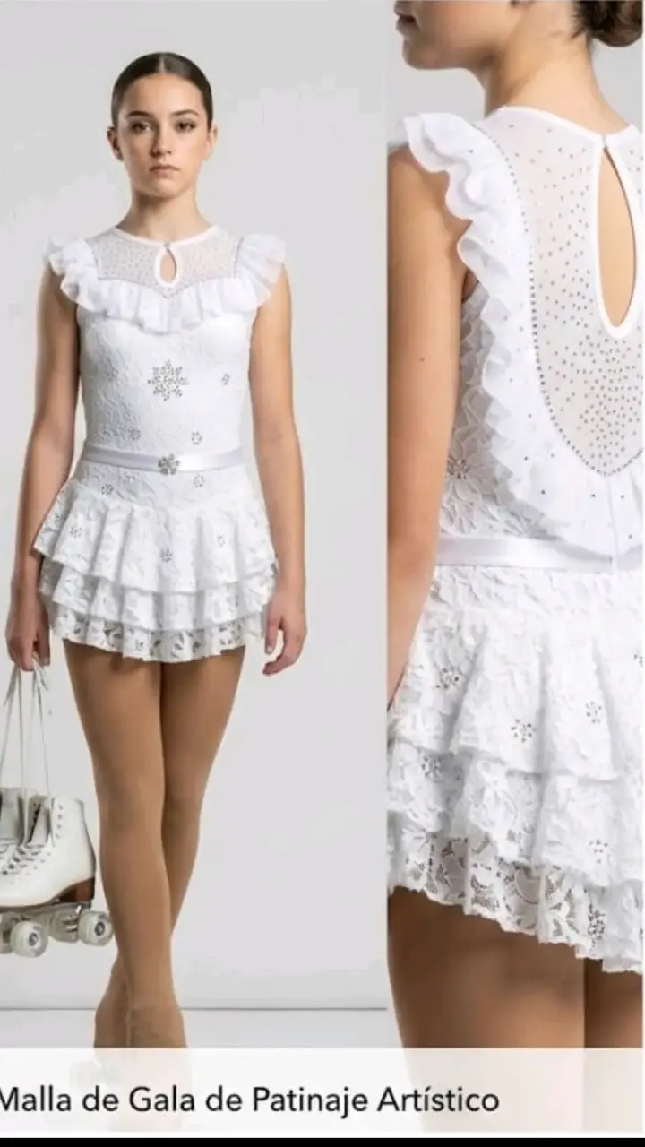 Vestido de Patinaje Artístico Blanco con Detalles - 2
