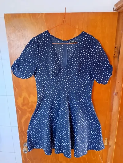 Vestido azul polka dots con mangas princesa - miniatura 1
