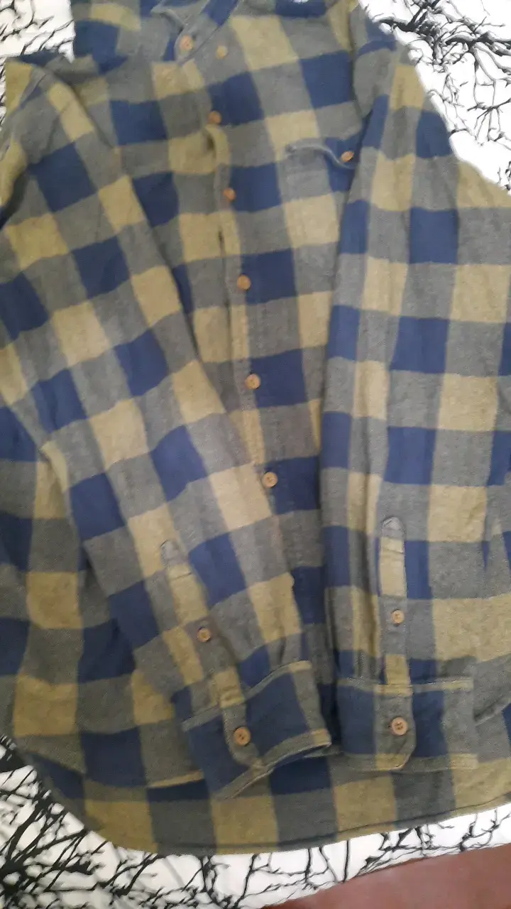 Camisa de franela a cuadros azul y beige - 2