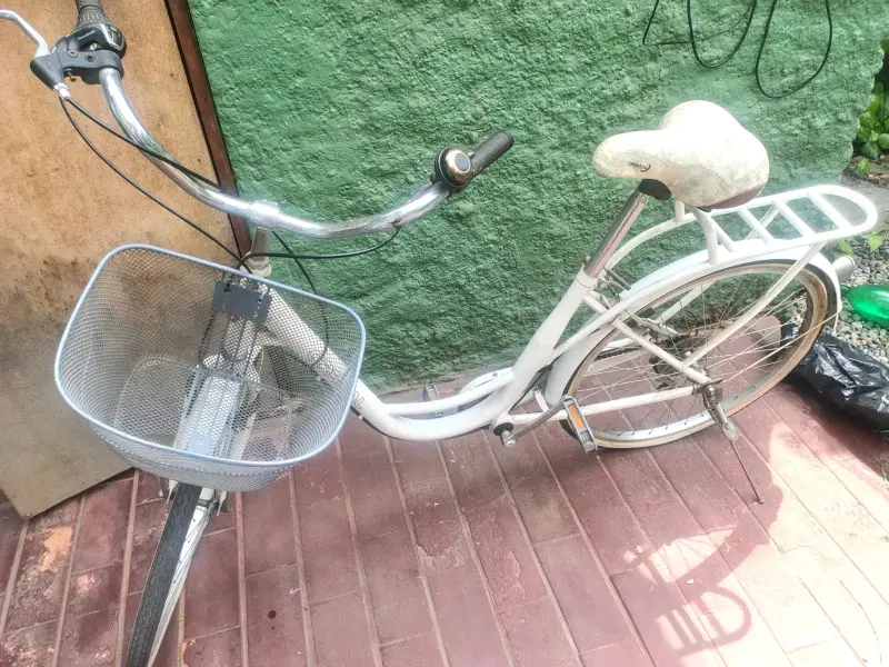 Bicicleta urbana blanca con canasto