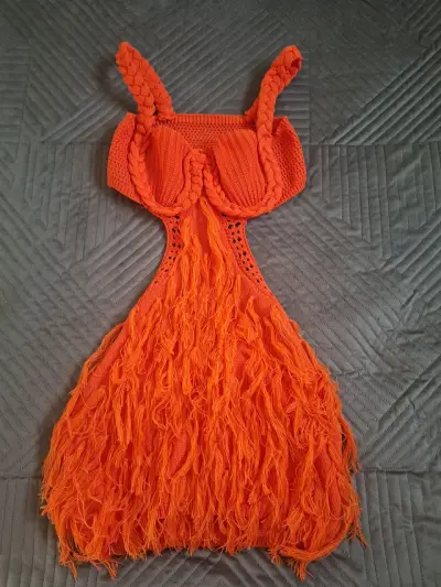 Vestido de punto naranja con flecos - miniatura 1