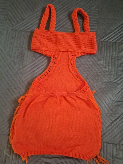 Vestido de punto naranja con flecos - miniatura 2