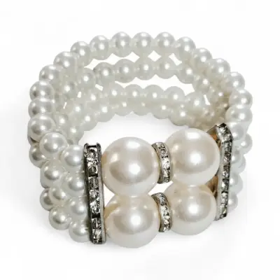 Pulsera  Ancha de Perlas Multicapa con Strass - miniatura 1