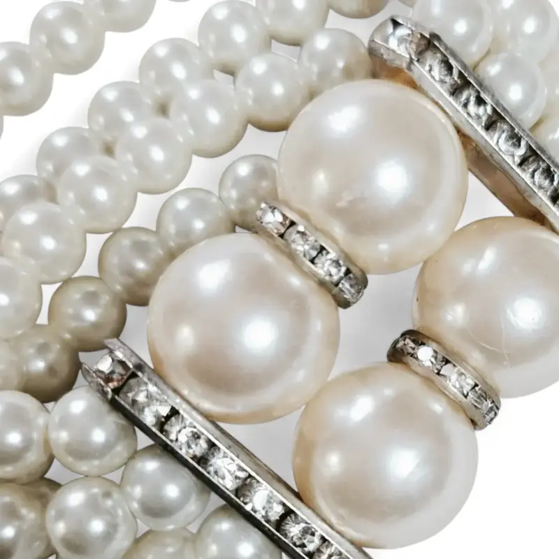 Pulsera Ancha de Perlas Multicapa con Strass - 2