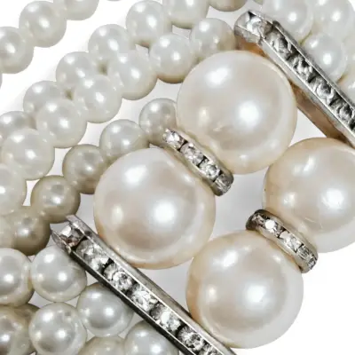 Pulsera  Ancha de Perlas Multicapa con Strass - miniatura 2