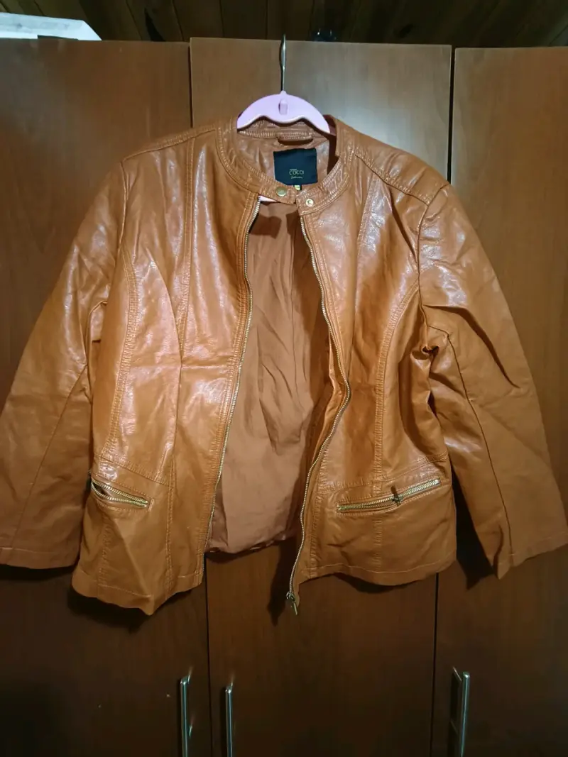 Chaqueta de cuero marrón para mujer - 2