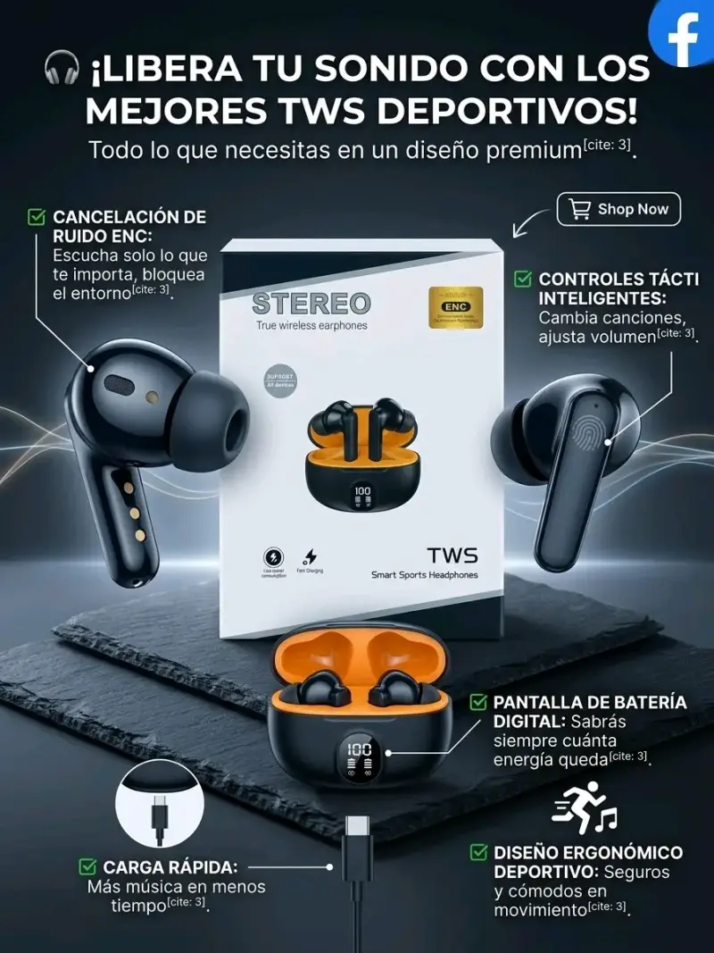 Auriculares TWS Deportivos con Cancelación de Ruido