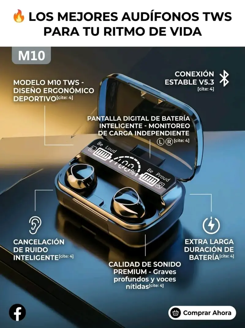 Audífonos TWS M10 con cancelación de ruido