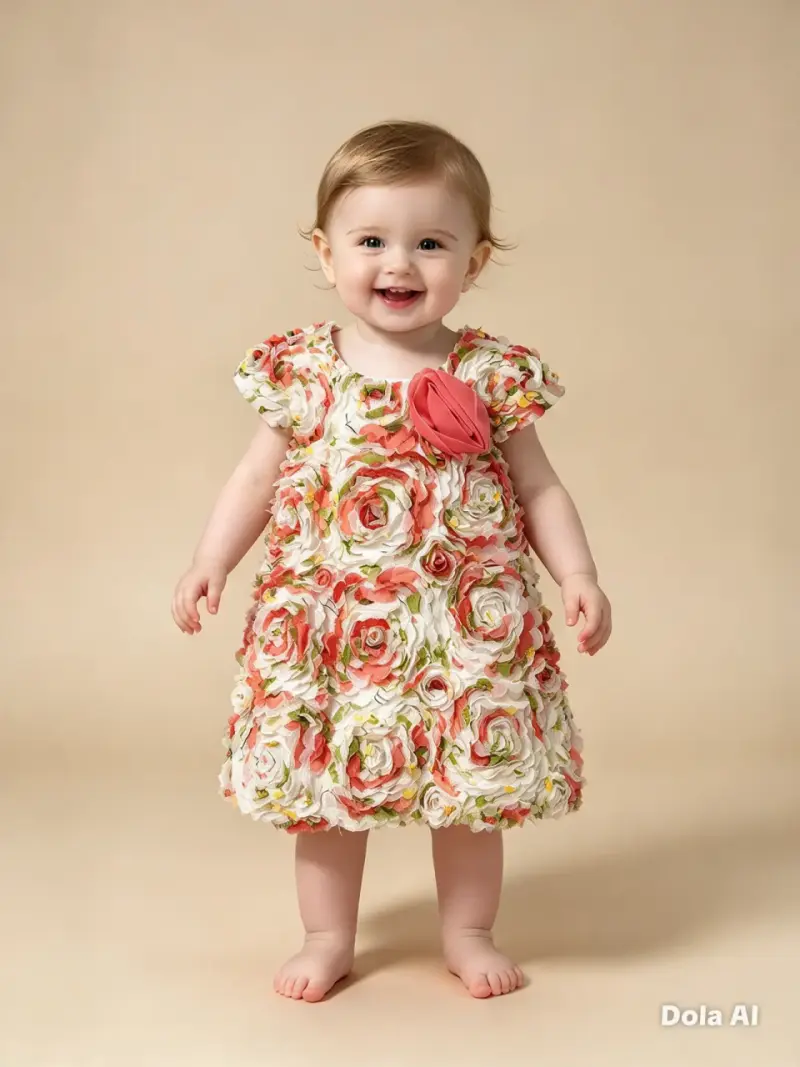 Vestido de bebé con diseño floral en relieve - 1