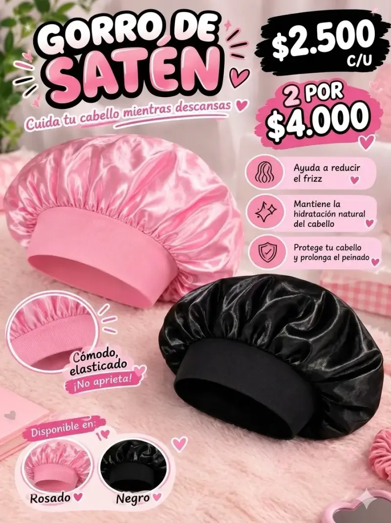 Gorro de satén para cuidado del cabello