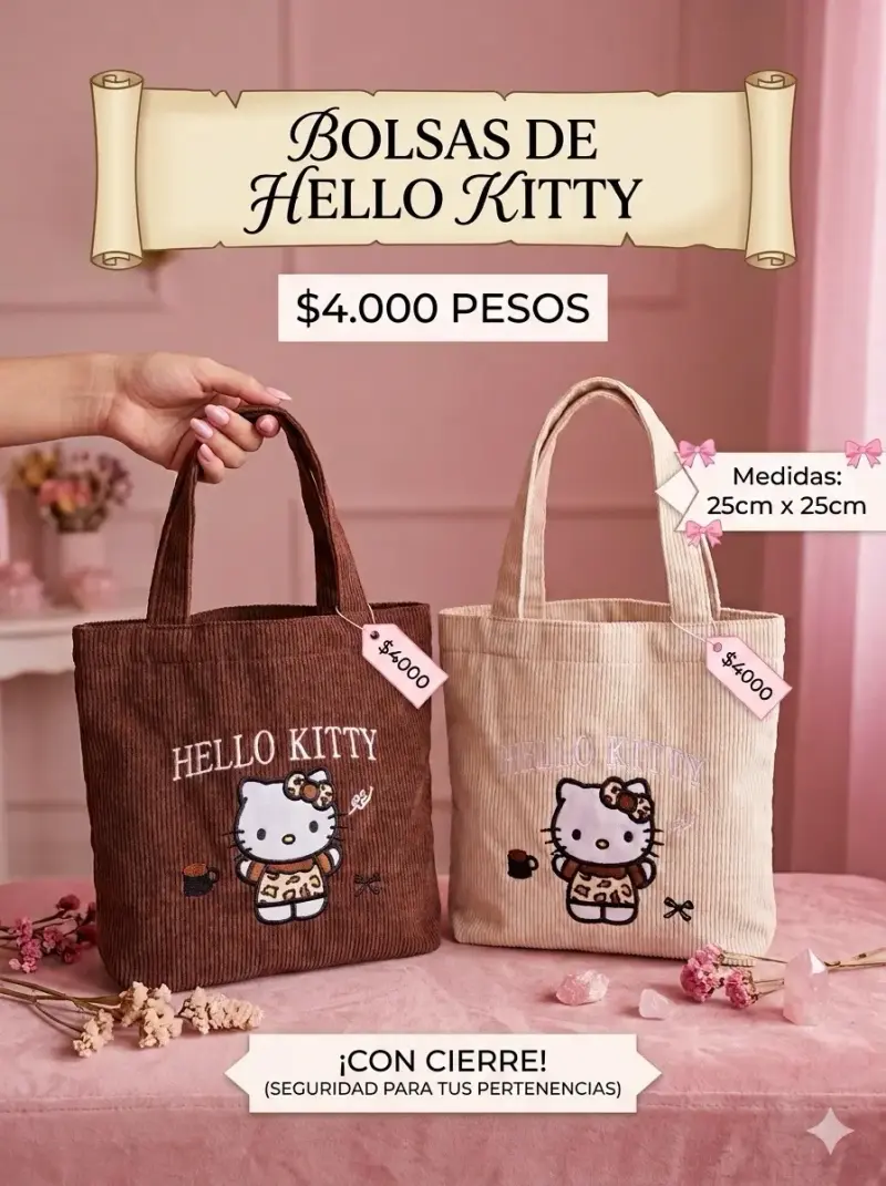 Bolsas de Hello Kitty con cierre y diseño bordado