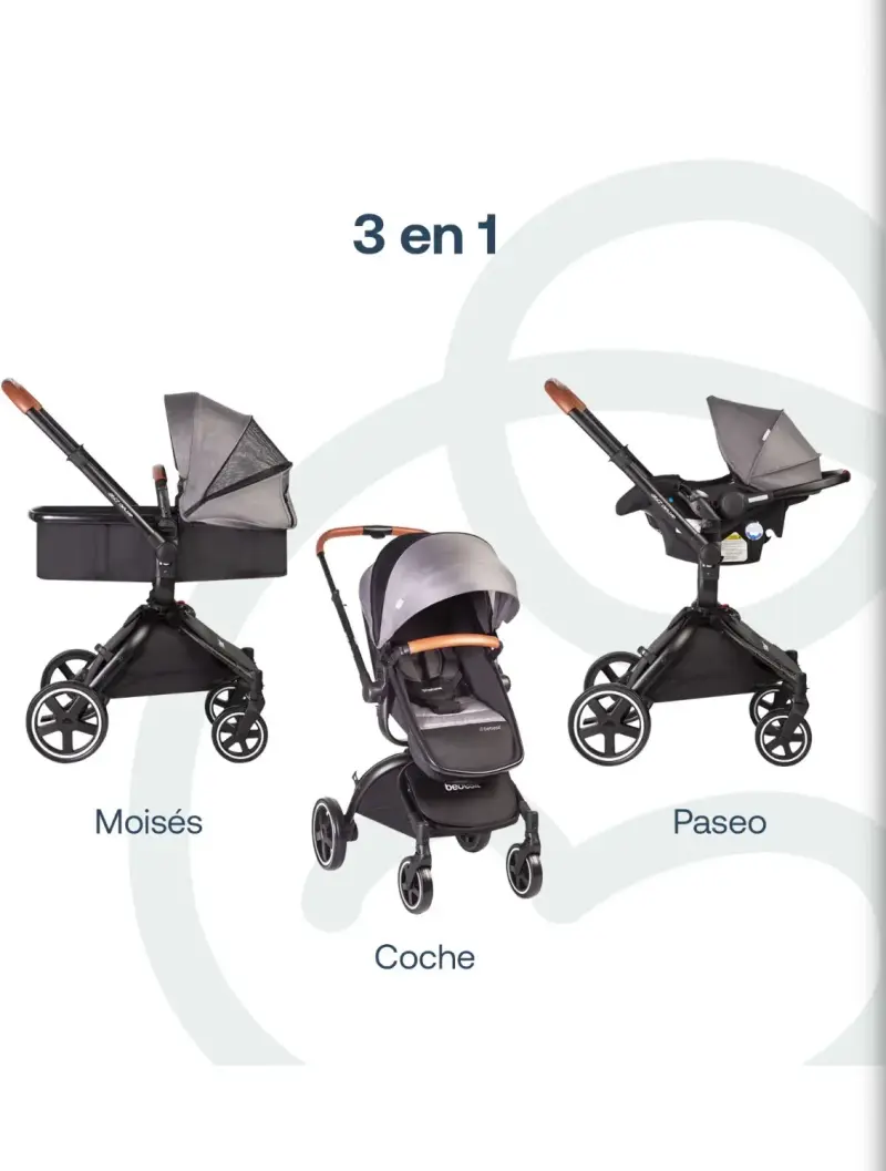 Coche de bebé 3 en 1 con moisés y paseo - 1