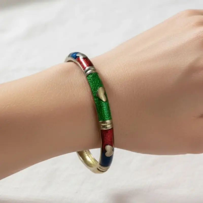 Pulsera Rígida Dorada con Esmalte Multicolor - 3