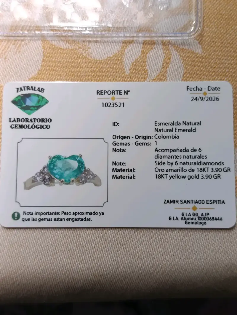 Anillo de oro 18k con esmeralda y diamts ta 6 ymed - 3