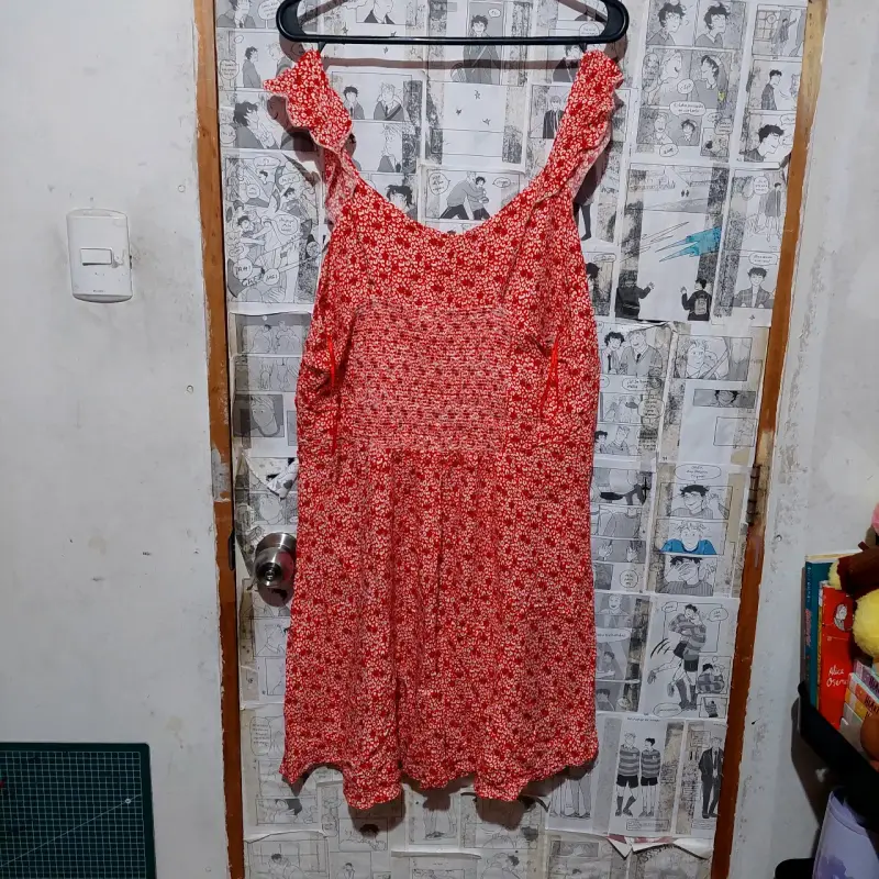 Vestido rojo floral talla 2XL para mujer - 2