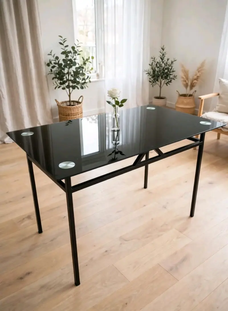 Mesa de comedor moderna de vidrio negro - 2