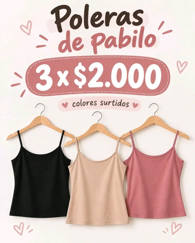 Pack de 3 poleras de pabilo en colores surtidos - 1
